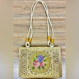 Vintage Cross Stitch Basket Weave Shoulder Bag